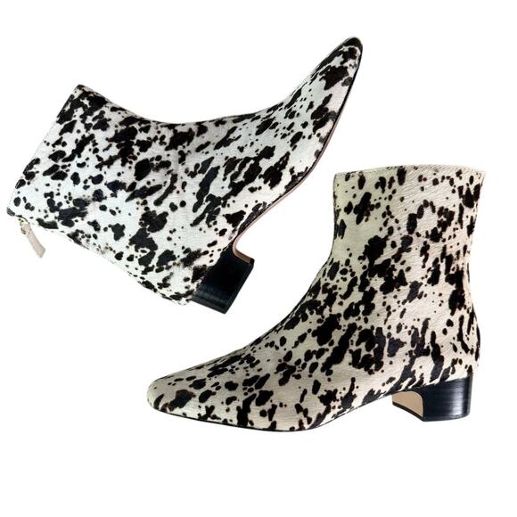 J.Crew Roxie Zip-Back Ankle Boots Calf Hair Snow Pony Animal Print Cream Black 6 - Picture 11 of 14